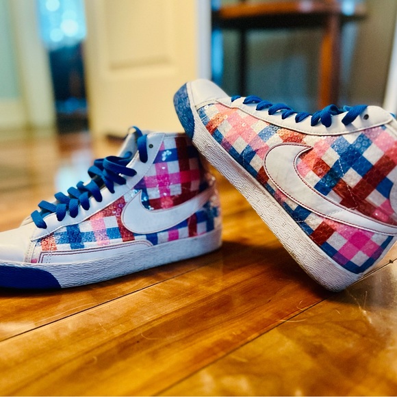 Nike Shoes - Nike Women's High-Top Sneakers in Blue, Pink, Red, White Plaid